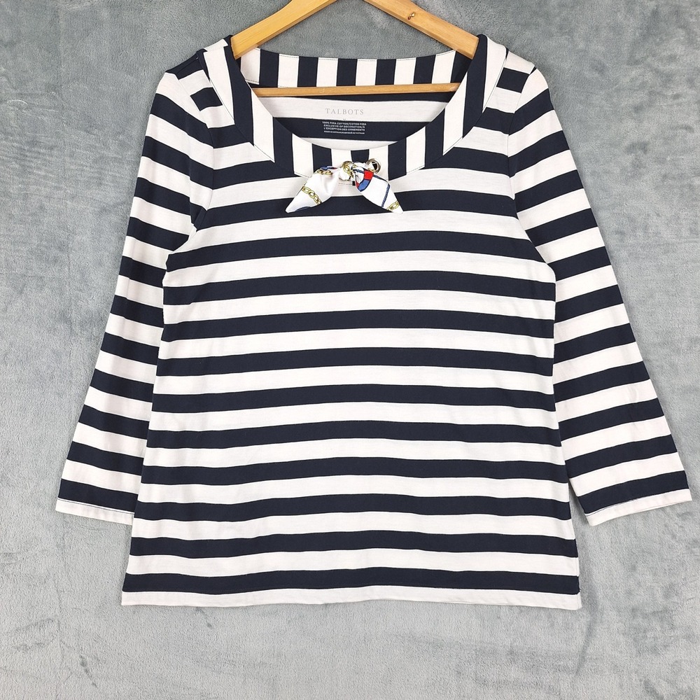 Talbots Top Womens Medium Nautical Sailor Preppy Fisherman Striped Pima Cotton